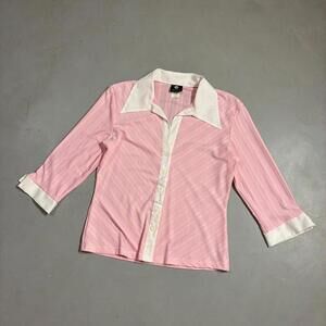 Y2K-Era Striped Pink Office Siren Blouse Anxiety Brand Fitted Button-Up